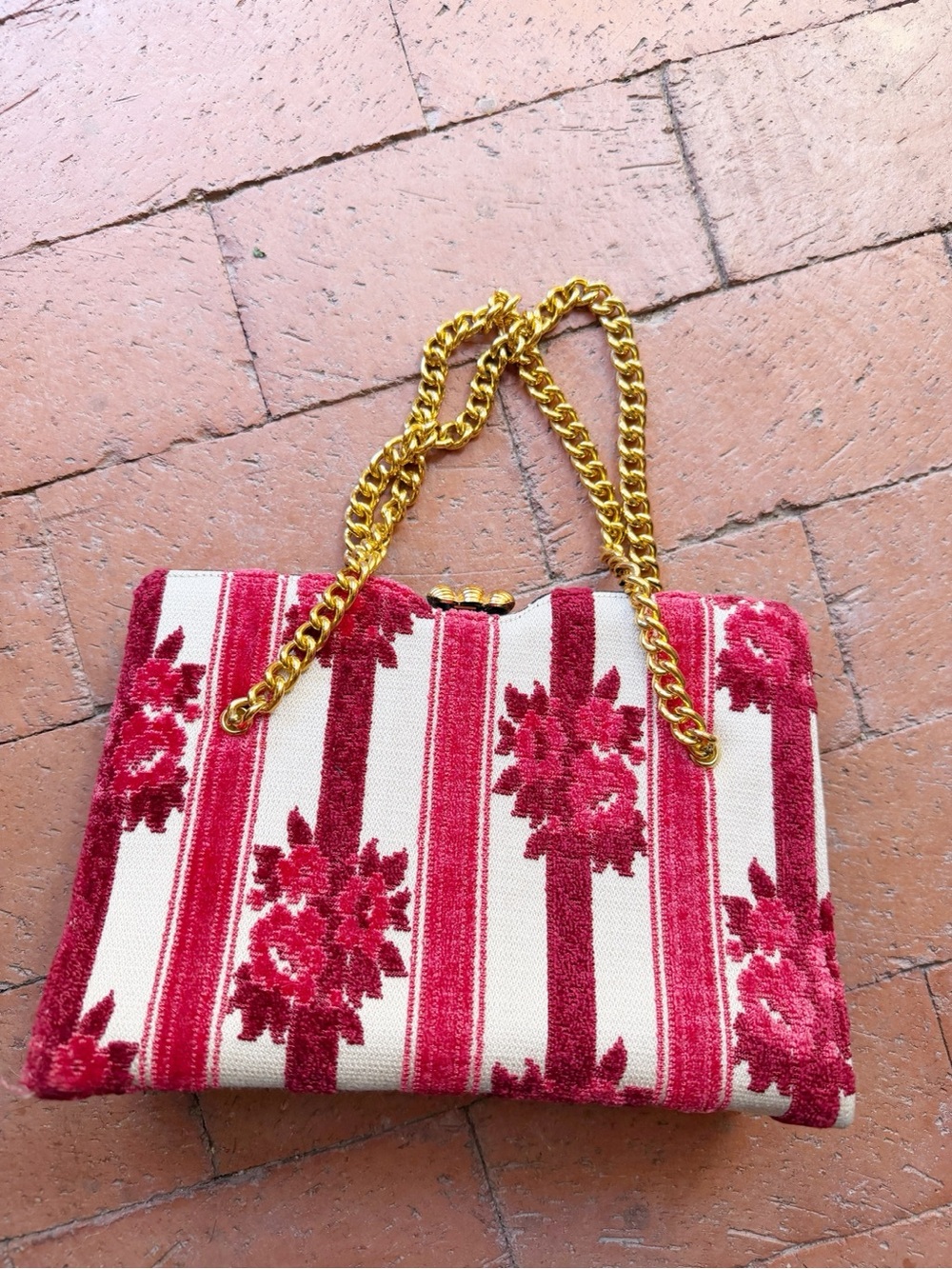 Vintage Gold-Chain Floral tapestry Stripe Shoulder Bag